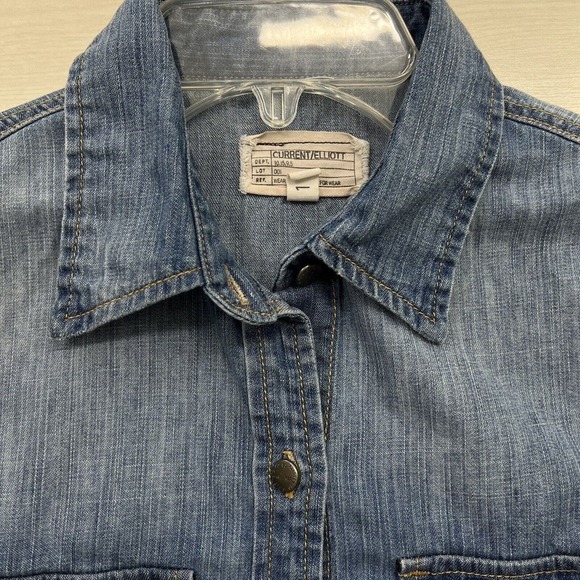 Current/Elliott The Perfect Shirt Women Size 1 Small Denim Cotton Metal Buttons - Picture 3 of 12